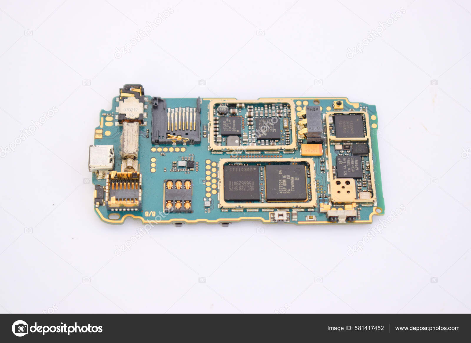 Closeup Mobile Phone Electronic Printed Circuit Boards Containing