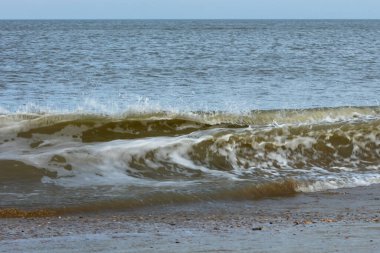 A spindrift wave close to the beach of the North Sea