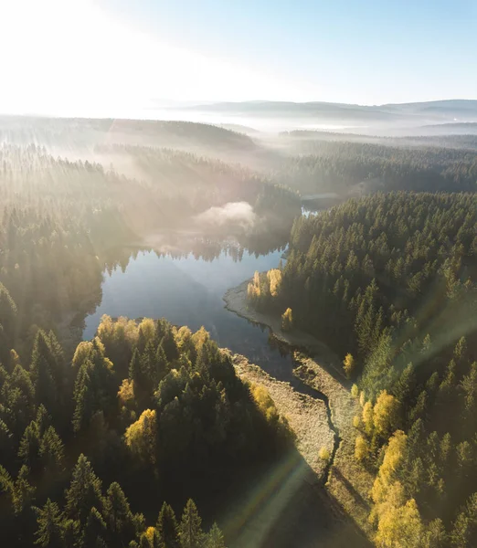 Luchtopname Van Een Meer Bij Zonsopgang Saksen — Stockfoto