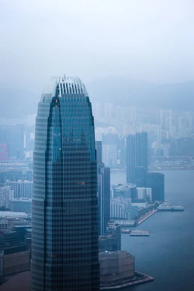 Colpo Verticale Alba Nebbiosa Hong Kong — Foto Stock
