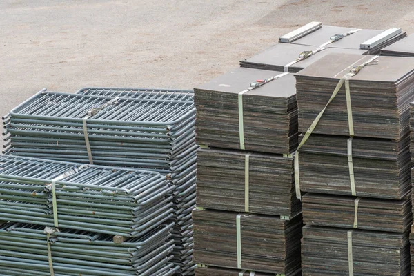 Closeup Metal Construction Materials Stuffed Industrial Warehouse — Stock Photo, Image