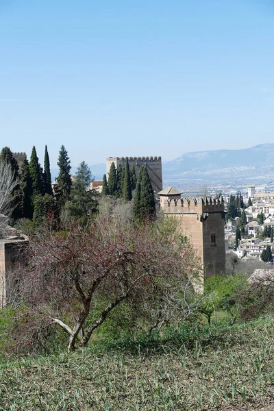 Uma Foto Vertical Complexo Alhambra Sua Paisagem Circundante Granada Espanha — Fotografia de Stock