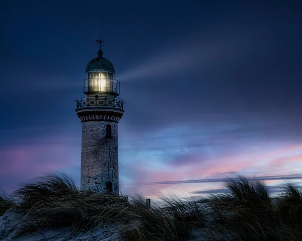 Primer Plano Faro Con Puesta Sol — Foto de Stock