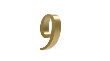 9 altın numara 3D illüstrasyon çizimi