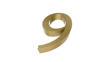 9 altın numara 3D illüstrasyon çizimi