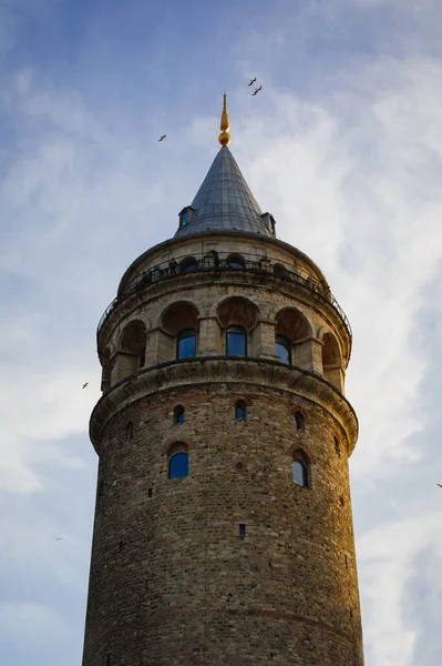 Uma Foto Vertical Torre Galata Dia Nublado Istambul Turquia — Fotografia de Stock