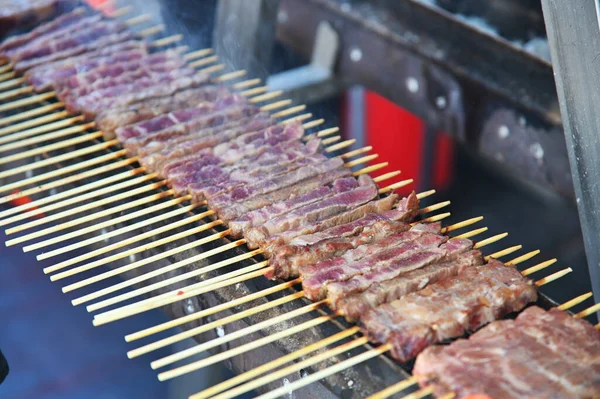 Skewers Lamb Arrosticini Cooking Charcoal Grill Barbecue — Stock Photo, Image