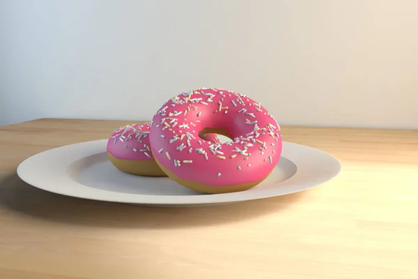 Boyutlu Iki Pembe Çikolata Kaplı Donut — Stok fotoğraf