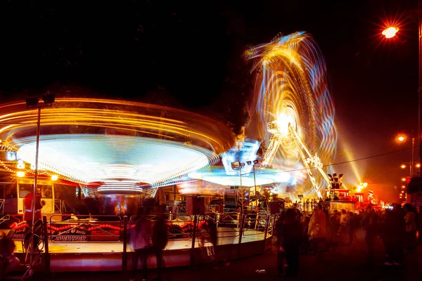 Illuminated Moving Rides Giles Fair Oxford Night — Stock Photo, Image