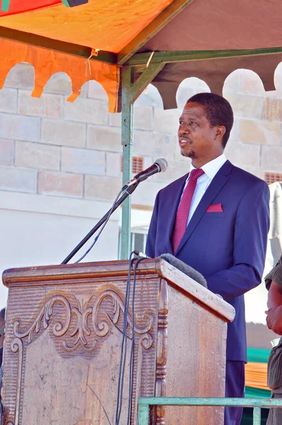 Den Tidligere Zambiske Presidenten Edgar Chagwa Lungu Holdt Tale Åpningsseremonien – stockfoto
