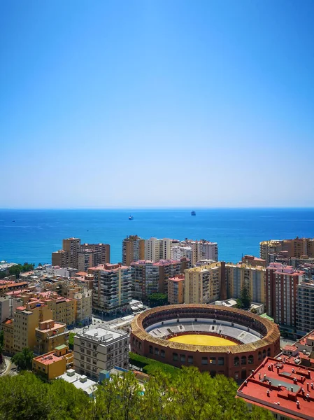 Vertical Shot Bullring Fight Arena Surrounded Buildings Beach Malaga Spain — Stock Photo, Image