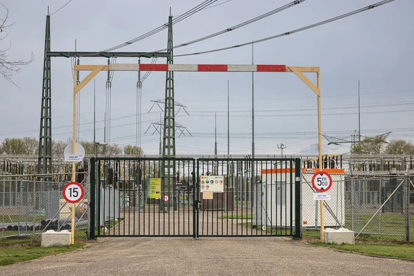 Shot Metal Fence Agaisnt Electro Station — Stock Photo, Image