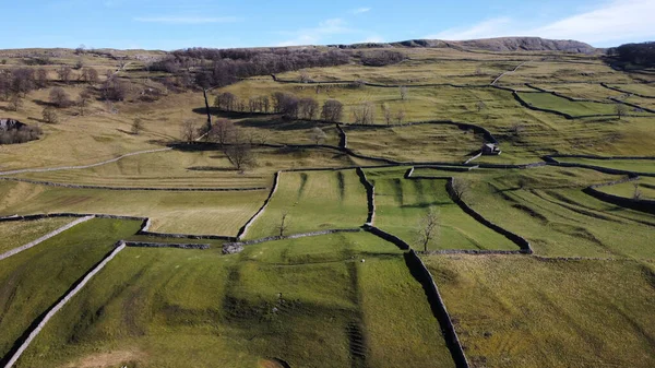 Aerial Shot Greenery Field Contours Stainforth Langcliffe — Stock Photo, Image