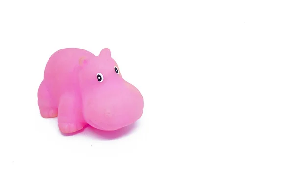 Zbliżenie Różowy Plastikowy Hipopotam Zabawka Izolowana Białym Tle Copyspace — Zdjęcie stockowe