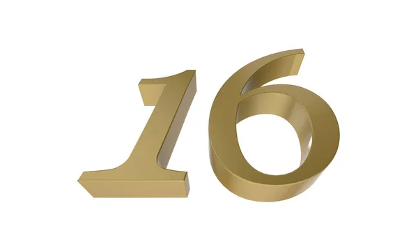 Gold Number Illustration Render Sixteen — Stock Photo, Image