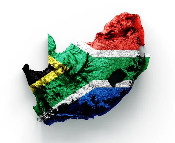 白い背景に旗が描かれた南アフリカ地形図の3Dレンダリング — ストック写真