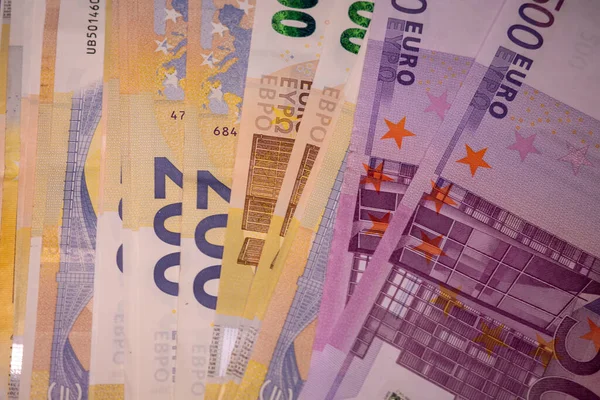 Överblick Över Uttjänta 200 Och 500 Eurosedlar — Stockfoto