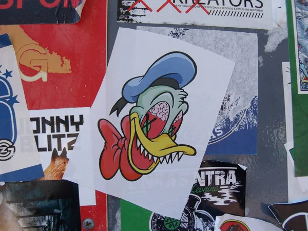 Evil Donald Duck Graffiti Street Art Sticker Amsterdam 2010 — Stock Photo, Image