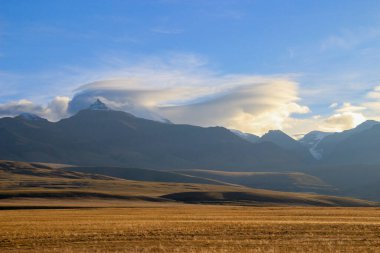 Shishapangma dağının altında güzel bir çayır manzarası