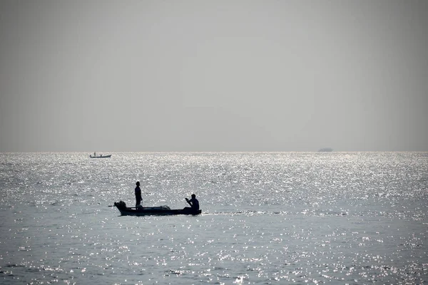 Eine Silhouette Von Fischern Die Golf Von Bengalen Fischen Pondicherry — Stockfoto