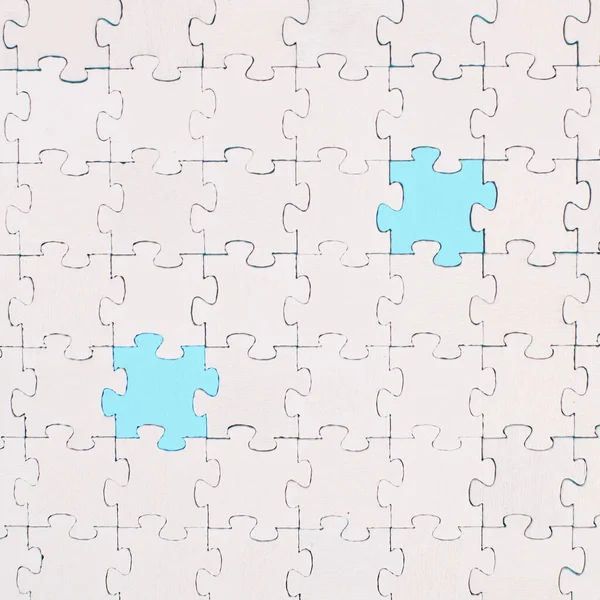 White Jigsaw Blue Background Missing Parts Working Together Team Searching — Stockfoto