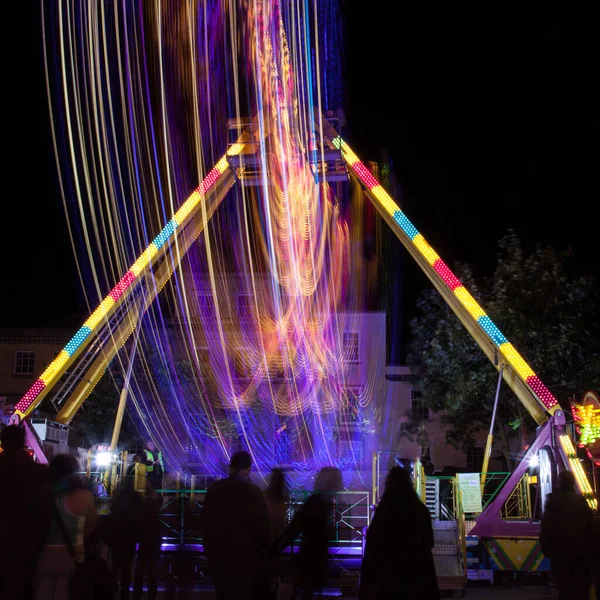 Illuminated Carousel Light Trails Giles Fair Oxford — Stock Photo, Image