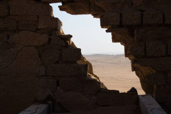 Plan Vieux Bâtiment Avec Une Fenêtre Rocheuse Kolmanskop Namibie — Photo