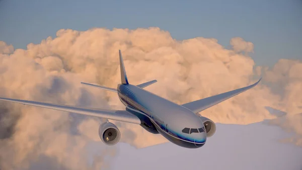 Трехмерный Дизайн Пассажирского Самолета Летит Изолированном Облачном Небе Заднем Плане — стоковое фото