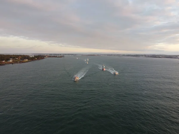 Une Vue Aérienne Paysage Marin Avec Des Bateaux Fabriqués Par — Photo