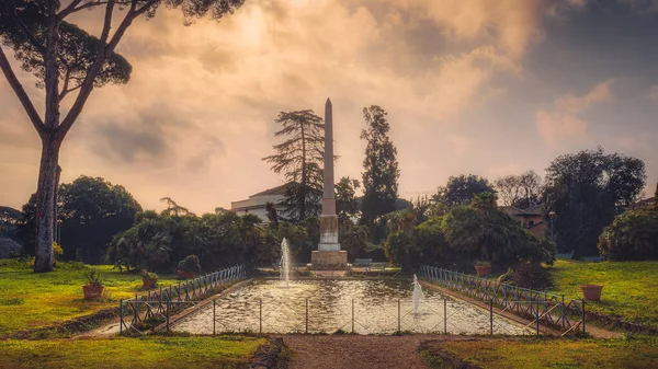 Scenic View Fountains Obelisk Green Garden Villa Torlonia Rome Italy — Stock Photo, Image