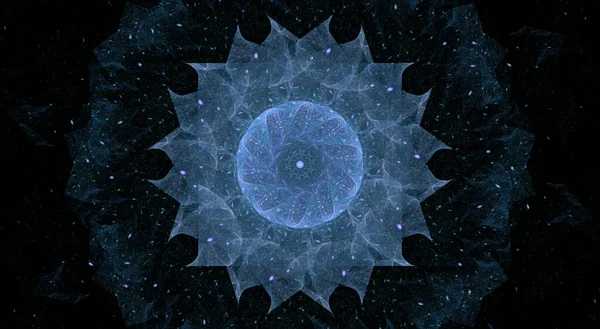 デジタルレンダリング滑らかなエネルギーラインと円形と星の形成を回転美しい 絶妙な青のフラクタルパターン — ストック写真