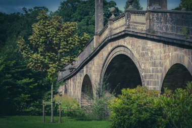Dumfries Evi 'ndeki Adam Köprüsü, Cumnock, Ayrshire, İskoçya ağaçlarla çevrili.