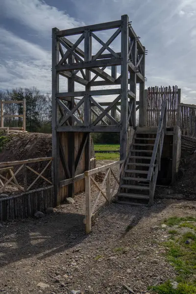 Vertical Shot Antique Wooden Roman Fort Built North Wales Sunny — Stock Photo, Image