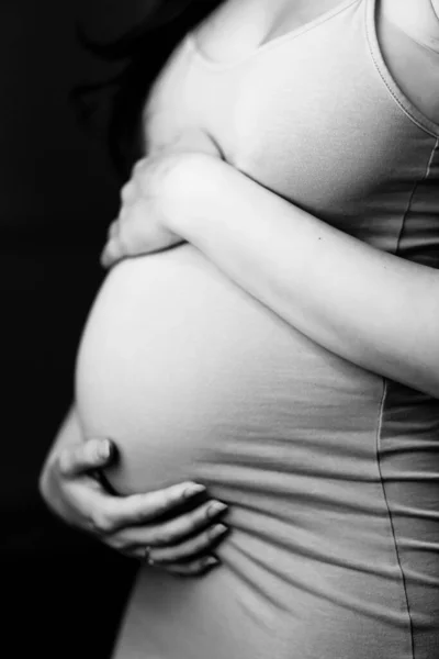 Pregnant Woman Holding Her Belly Weeks — Stock Photo, Image