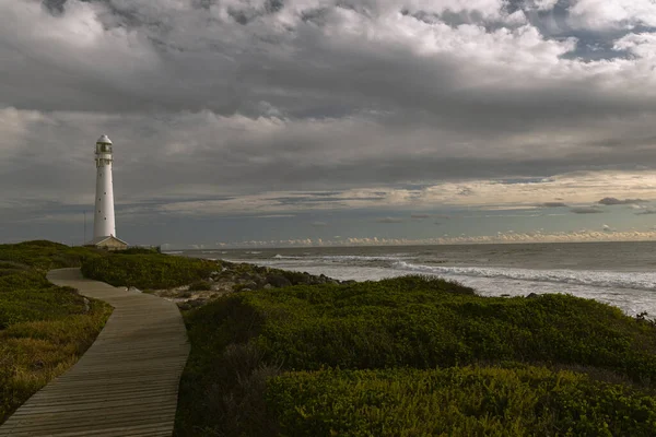 Boardwalk Leading Lighthouse Cloudy Sky — Stock Photo, Image