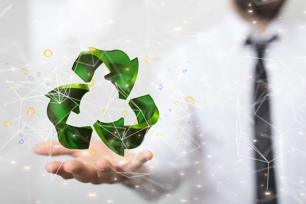 Rendering Recycle Icon Hand Eco Business Concept — Stock Photo, Image