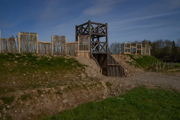 Widok Zabytkowego Drewnianego Rzymskiego Fortu Zbudowanego Północnej Walii Słoneczny Dzień — Zdjęcie stockowe