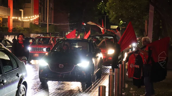 Fans Fill Streets Chapultepec Vehicles Flags Atlas Won Second Straight — Stock Photo, Image