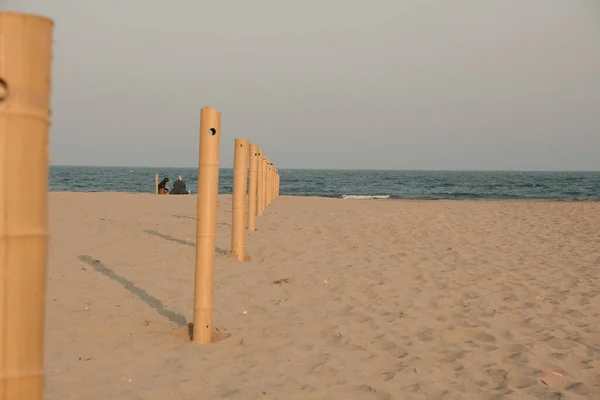 Wooden Poles Holes Rope Beach — Stock Photo, Image