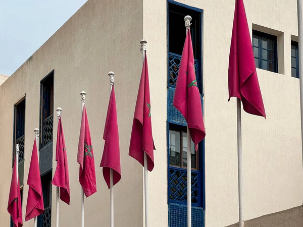 Row Moroccan Flags Hanging Wall Hotel Medina Fez — Stock Photo, Image