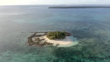 Siargao Adası 'nın turkuaz okyanusundaki ikonik manzarası olan Filipinler' in insansız hava aracı görüntüleri.