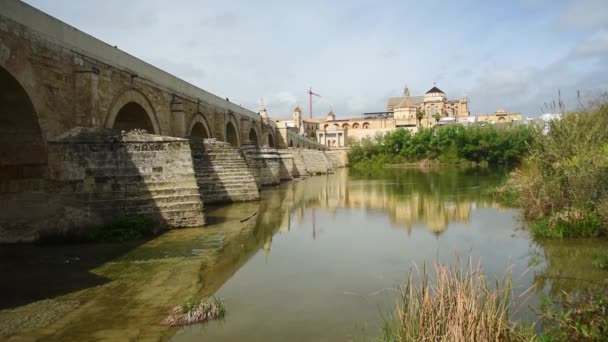 Запись Римского Моста Кордова Испании Фоне Облачного Неба — стоковое видео