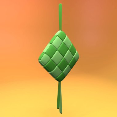 Bulanık bir arkaplanda Ramazan Bayramı için yeşil ketuplu pirinç köftesinin 3 boyutlu bir çizimi