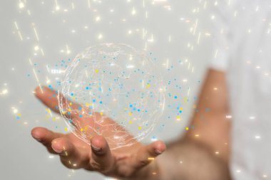 El-küresel ağ konseptinde soyut sinirsel ağ simgelerinin üç boyutlu yorumlanması