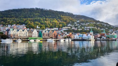 Norveç 'teki Bergen şehrinin panoramik görüntüsü