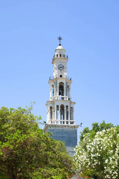 Large Marble Neoclassical Bell Tower Clock Church Agios Apostolos Excellent — Stock Photo, Image