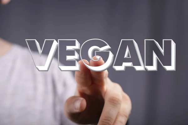 Hand Van Een Persoon Die Vegan Laat Zien Een Presentatie — Stockfoto