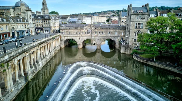 Disparo Aéreo Desde Puente Pulteney Bath Inglaterra — Foto de Stock