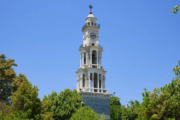 Den Stora Marmor Neoklassiska Klocktornet Klocka Kyrkan Agios Apostolos Detta — Stockfoto