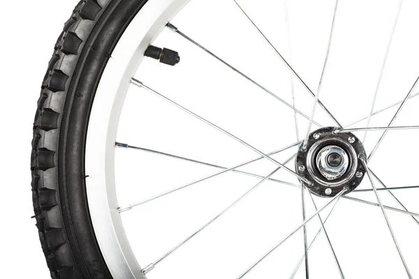 Closeup Shot Bike Wheel Isolated White Background — Stock Photo, Image